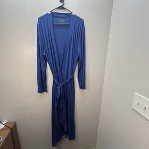 NorthStyle Blue Bamboo Long Kimono Robe Sz L Waist Tie Cozy Loungewear‎ Casual